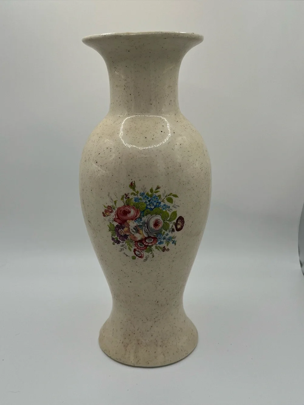 Vintage Japanese Ceramic Baluster Cream Floral Vase 10x3.5”